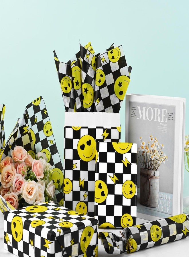 Bolsome 100 Sheets One Happy Dude Tissue Paper for Gift Bags, Black Yellow Smiley Faces Lightning Printed Wrapping Tissue Paper for Baby Shower Birthday Party DIY Crafts - Image 5